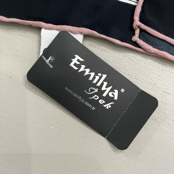 EMILYA Silk Scarf Geometric Floral Rolled Hem Navy Blue Purple NWT 40x41” - Picture 11 of 13